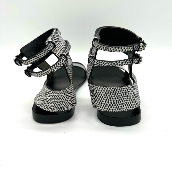 Alexander Wang Alek Ankle Cuff Flat Sandal black white embossed leather - Picture 2 of 9